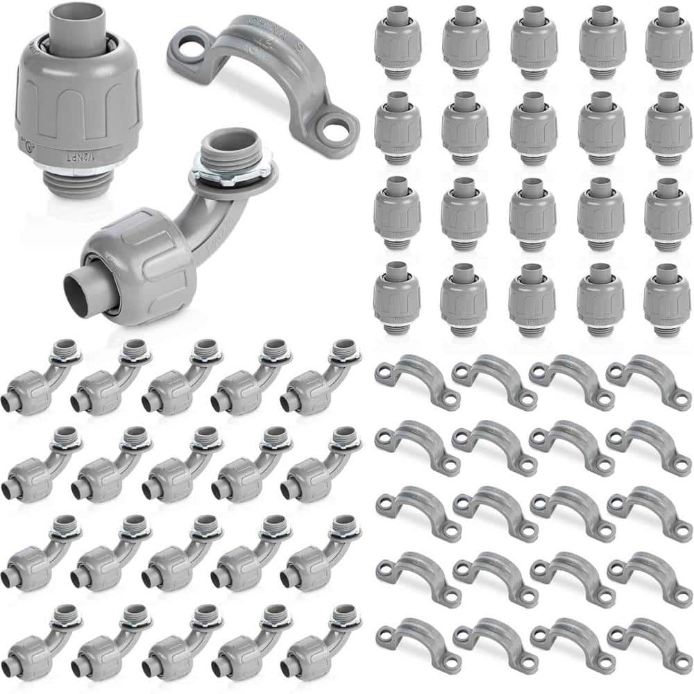 1/2 in. PVC Electrical Conduit Fitting, Liquid Tight Connector Kit with 20 