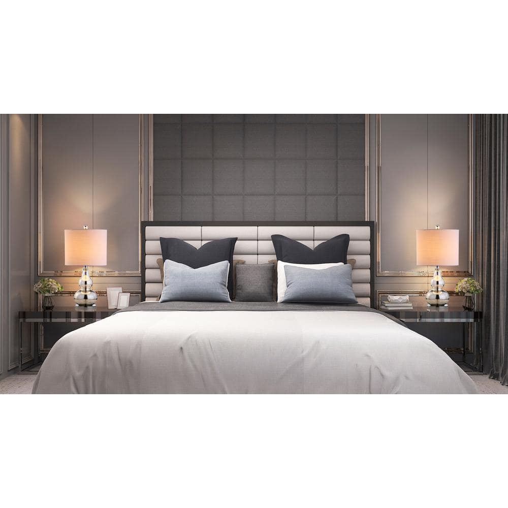 Anya 20.5" Mercury Silver Hand-Blown Glass Table Lamp with White Linen Shade