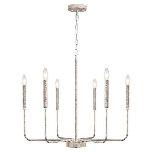 ZJVAIVE 8-Light Rusty White Farmhouse Candle Style Chandelier for Living Room Kitchen Island with No Bulbs Included
