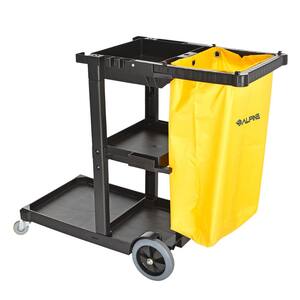 3-Shelf Janitorial Platform Cleaning PVC Cart with Yellow Vinyl Bag