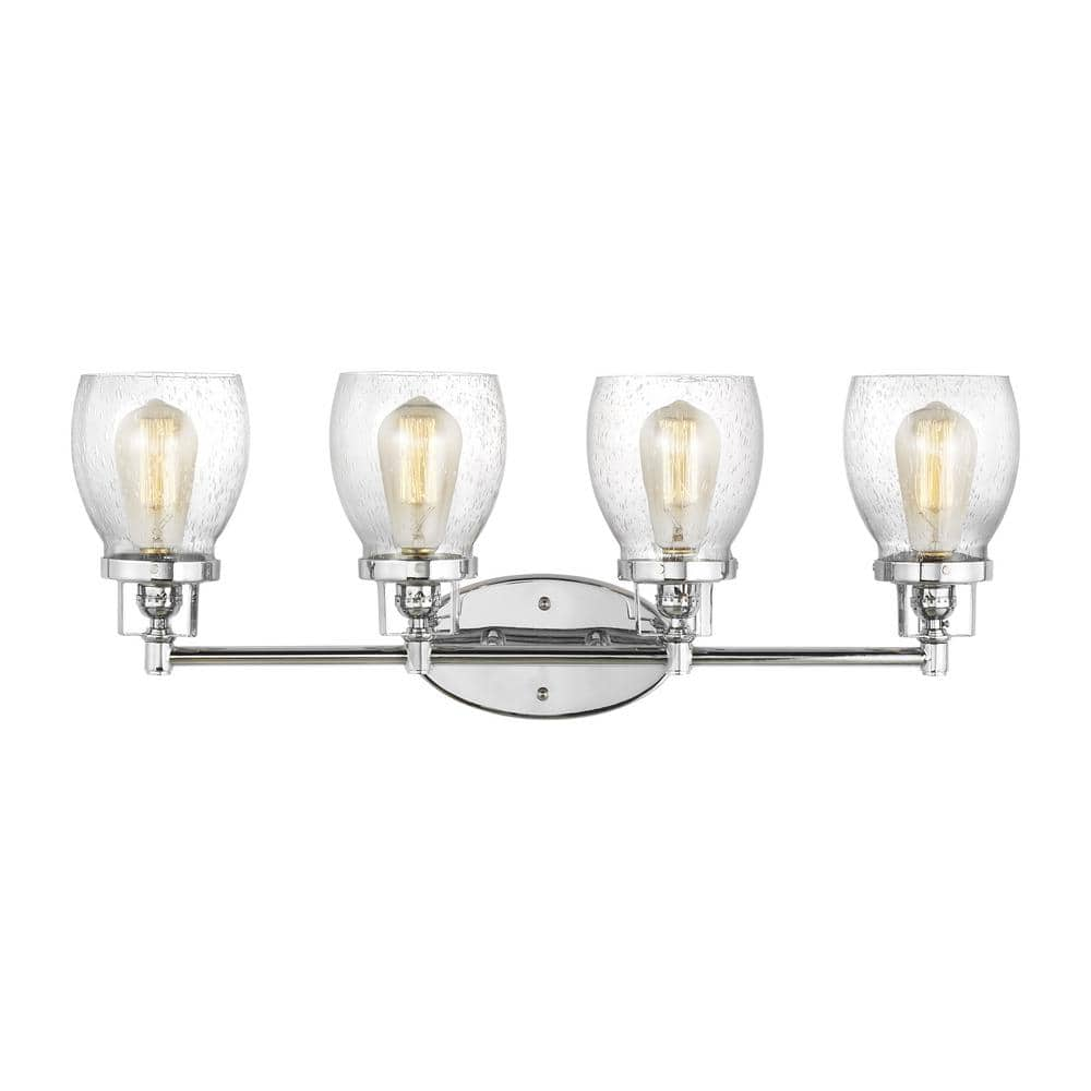 Generation Lighting Belton 28.75 in. 4-Light Chrome Transitional Industrial Wall Bathroom Vanity Light with Clear Seeded Glass Shades