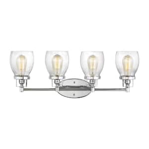 Belton 28.75 in. 4-Light Chrome Transitional Industrial Wall Bathroom Vanity Light with Clear Seeded Glass Shades