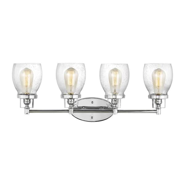 Generation Lighting Belton 28.75 in. 4-Light Chrome Transitional Industrial Wall Bathroom Vanity Light with Clear Seeded Glass Shades