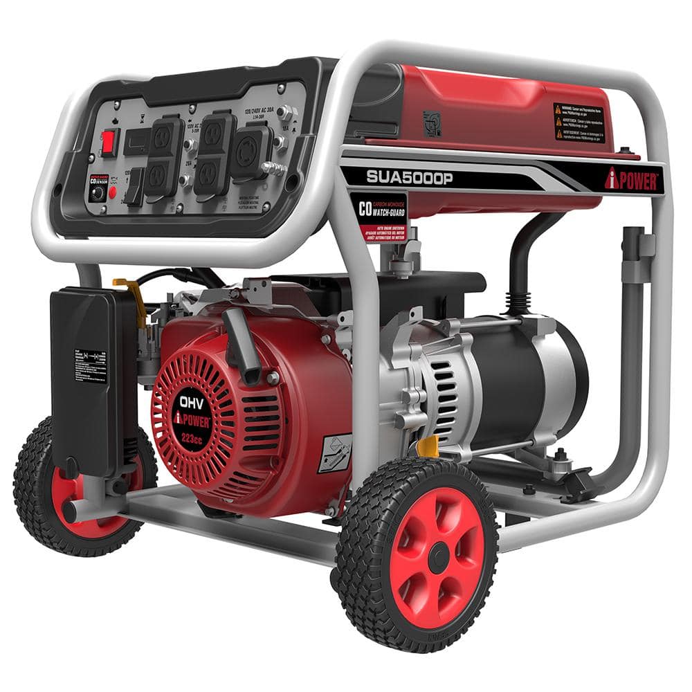 A-iPower 5000-Watt Recoil Start Gasoline Powered Portable Generator with 223cc OHV Engine and CO Sensor Shutdown -  SUA5000P