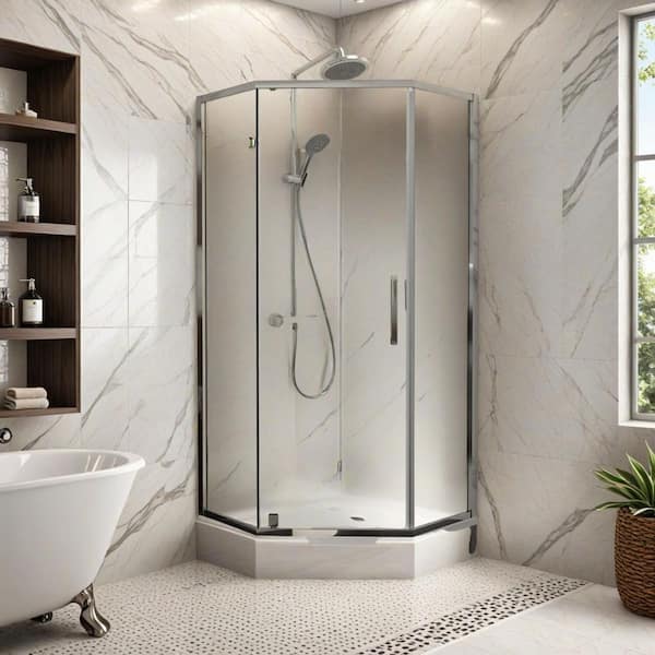 34 in. to 34-4/5 in. W x 72 in. H Neo-Angle Framed Pivot Conner Shower Enclosure in Chrome with Clear Glass
