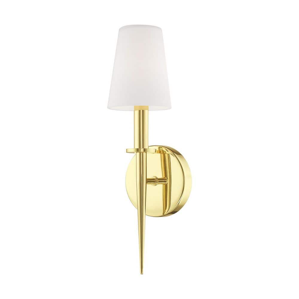 Shillingford 4.25 in. 1-Light Polished Brass ADA Wall Sconce with Satin Opal White Glass price history on PriceWatchPro