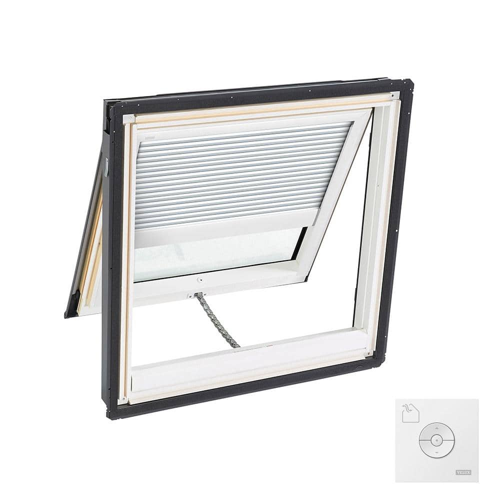 44-1/4 in. x 45-3/4 in. Solar Powered Venting Deck Mount Skylight w/ Laminated Low-E3 Glass, White Room Darkening Shade -  VELUX, VSSS062004CS00W