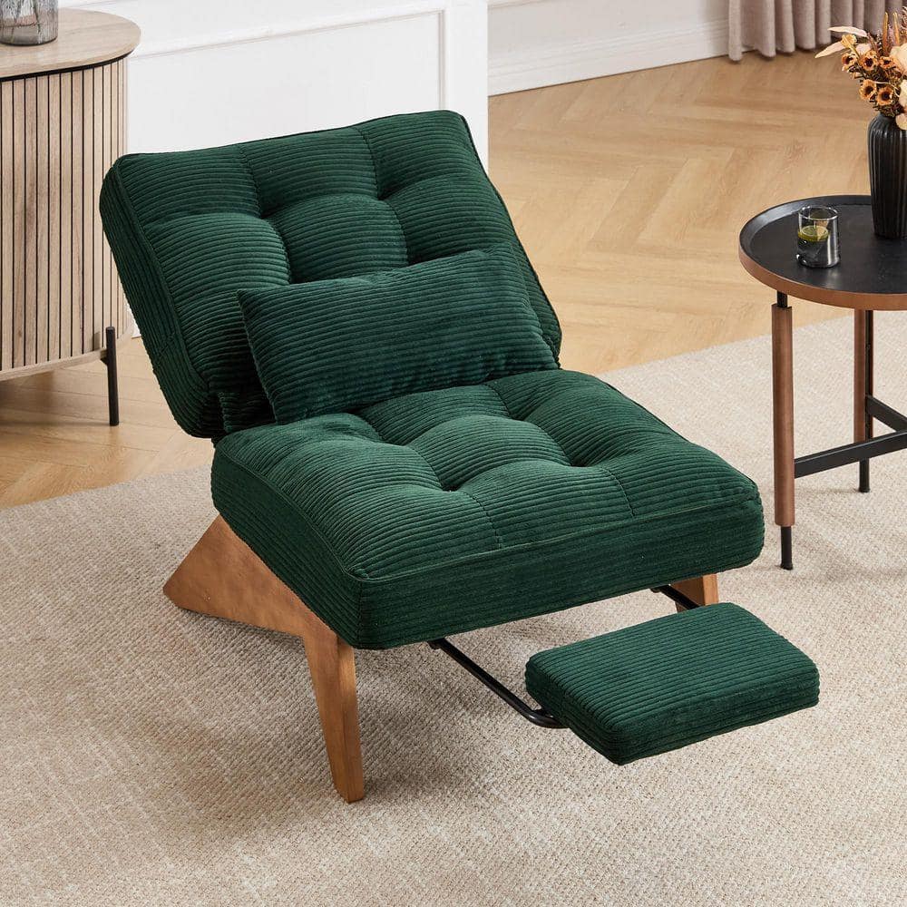 Modern Emerald Corduroy Upholstered Lounge Accent Wingback Chair with Adjustable Backrest and Retractable Footrest