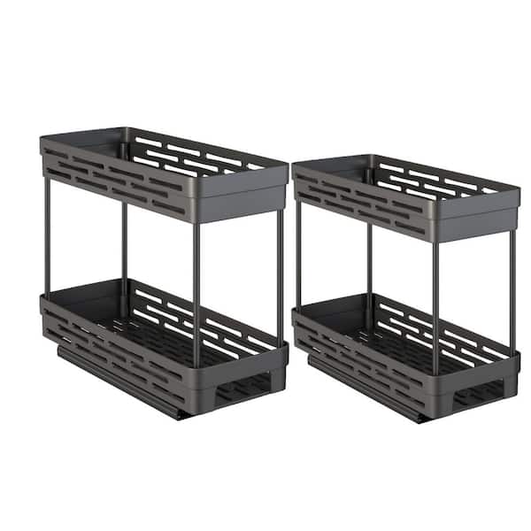 2 Pack Black Pull Out Slide Out Cabinet Mount Spice Rack Organizer 2 Tier for Kitchen Cabinet Storage