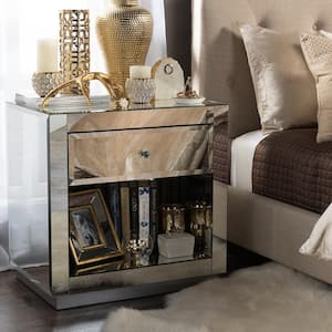 Rochadh Glam 1-Drawer Silver Metallic Finished Wood Nightstand