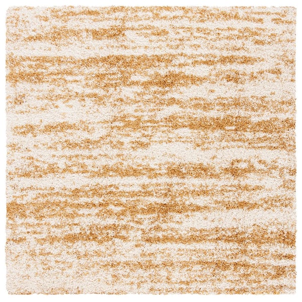 Hudson Shag Ivory/Gold 4 ft. x 4 ft. Marble Square Area Rug