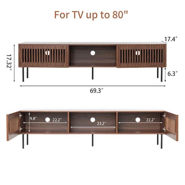 Hommpa Walnut TV Stand Fits TV's up to 80 in. With 2 Slat Doors