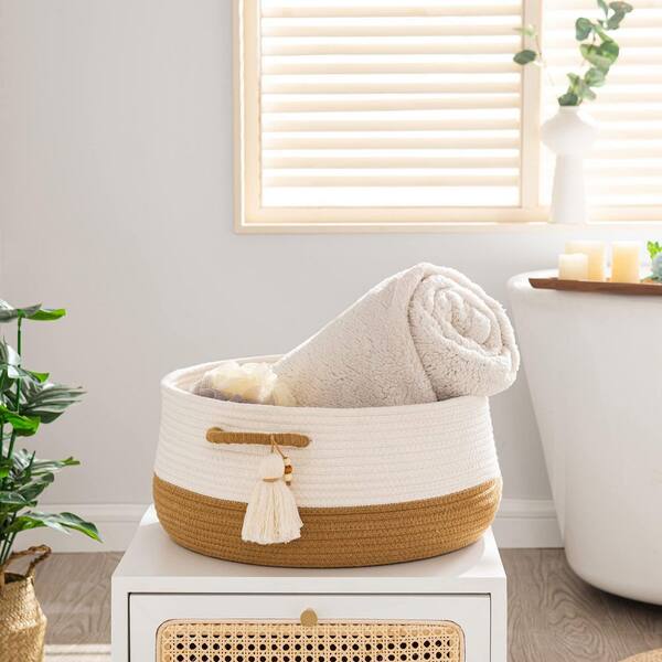 Woven Baskets for Storage Brown 16 in. x 8 in. Cotton Rope