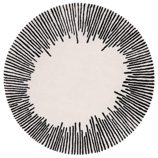 Fifth Avenue 5 ft. x 5 ft. Ivory/Black Geometric Round Rug