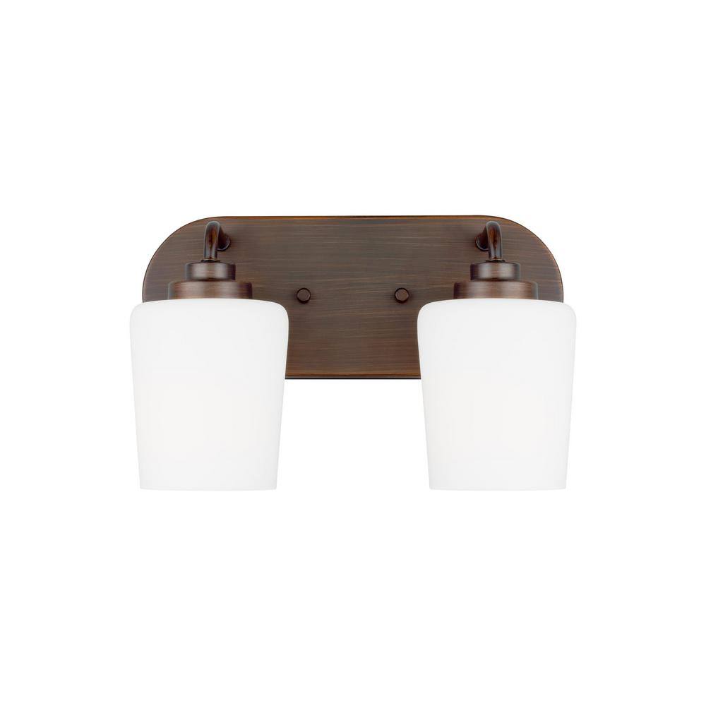 Windom Transitional 2-Light Bronze Vanity with Etched Opal Glass