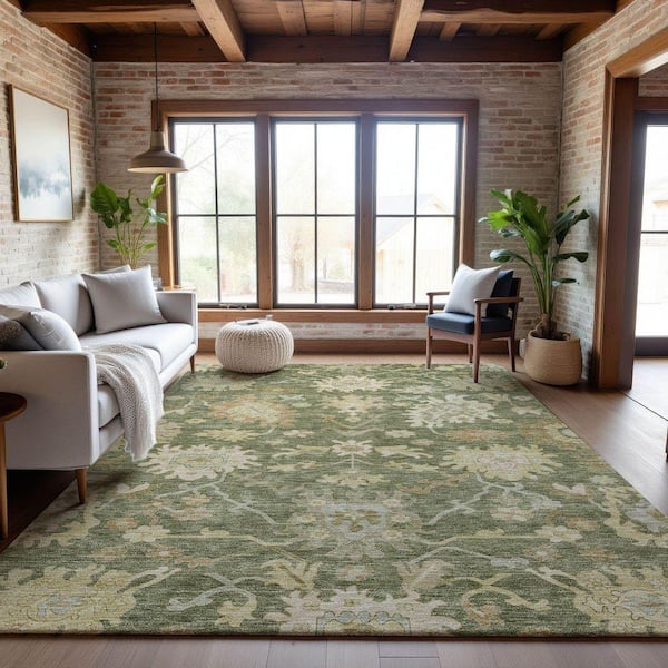 Mayfield Premium Machine Washable Abstract AMF1150 Aloe 3 ft. x 5 ft. Area Rug