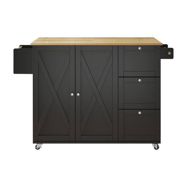 Reviews for Tileon Black Wood 45 in. Farmhouse Kitchen Island with Drop
