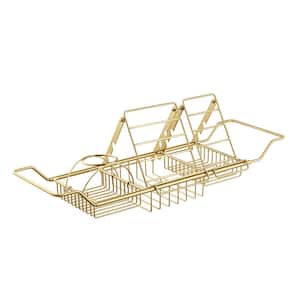 Expandable 34 in. Stainless Steel Bathtub Caddy Tray in Brushed Gold with Holders, Soap Tray, Wine Glass Slot