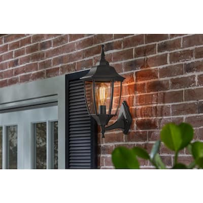 Kinglet 19.7 in. 1-Light Black Hardwired Outdoor Wall Lantern Sconce with Clear Glass (1-Pack)