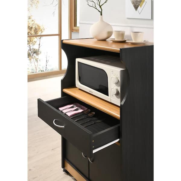 HODEDAH Storage Microwave Cart in Black-Beech Rolling with Wheels