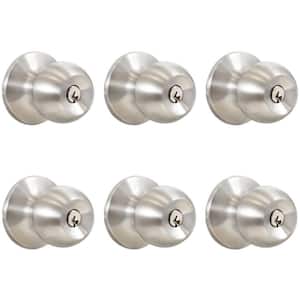 Stainless Steel Entry Door Knob with 12 KW1 Keys (6-Pack, Keyed Alike)