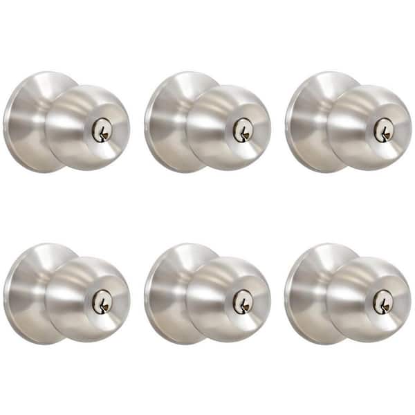 Premier Lock Stainless Steel Entry Door Knob with 12 KW1 Keys (6-Pack, Keyed Alike)