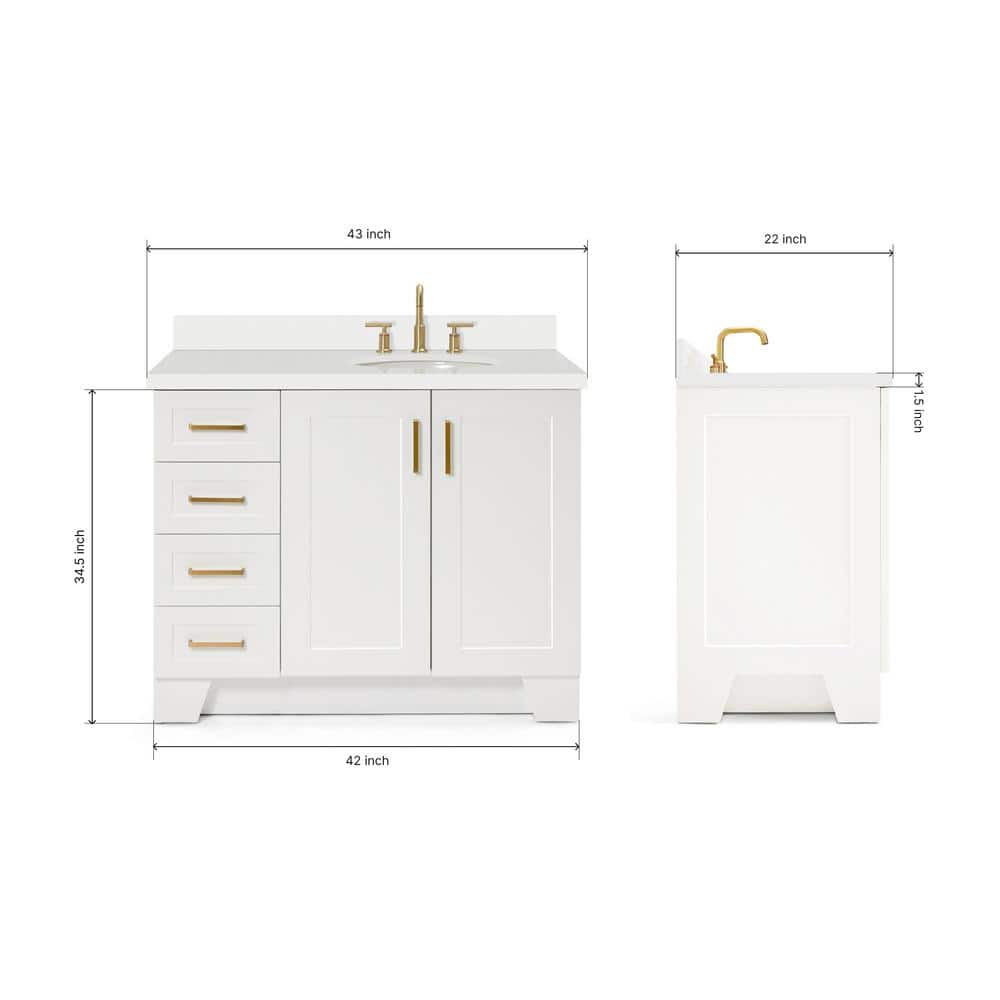 White Wood Freestanding Single Bathroom Vanity with Quartz Top