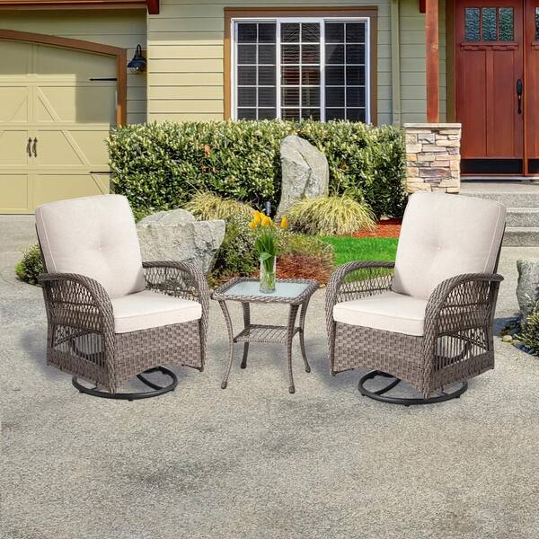 MEOOEM Outdoor 3-Piece Brown Wicker Patio Conversation Set MEOOEM Outdoor 3-Piece Brown Wicker Patio Conversation Set