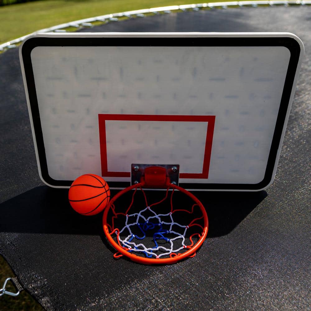 15' Black Round Trampoline with Enclosure and Basketball Hoop