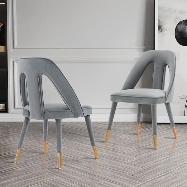 Manhattan Comfort Neda Grey Modern Velvet Upholstered Dining Chair (Set of 2)
