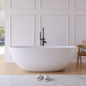 Eaton 65 in. Stone Resin Solid Surface Matte Flatbottom Freestanding Bathtub in White