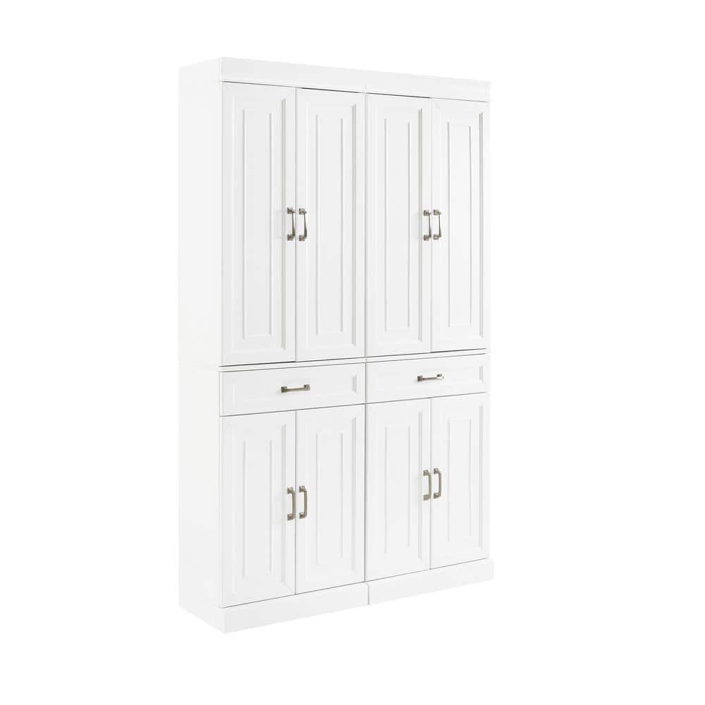 White Tall MDF Wood Pantry Set with Adjustable Shelves