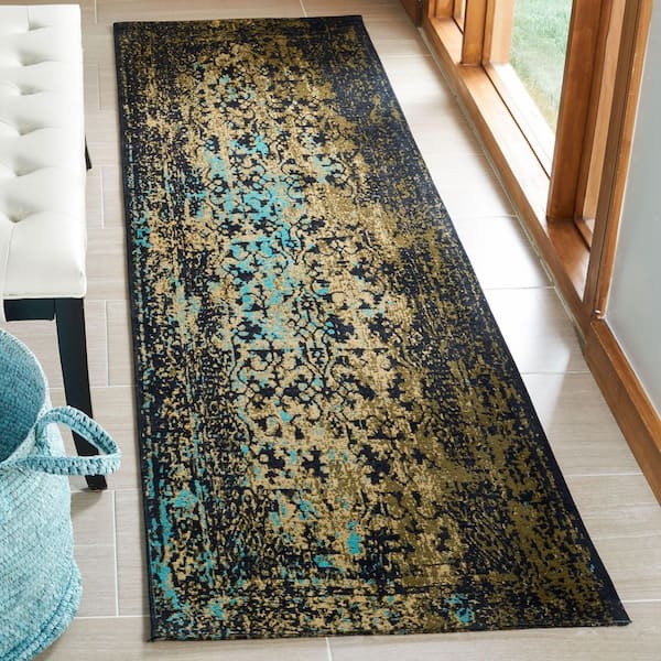 Classic Vintage 2 ft. x 8 ft. Black/Olive Border Runner Rug