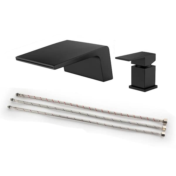 Vara 1-Handle Tub Deck Mount Roman Tub Faucet Geometric 7.09 in. Width Waterfall Spout In Matte Black