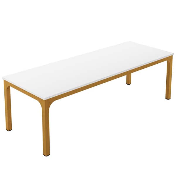 BYBLIGHT Moronia 78.7in. 1 PCS Rectangle White Gold Wood Conference Table Desk Large Meeting Seminar Table with Metal Frame