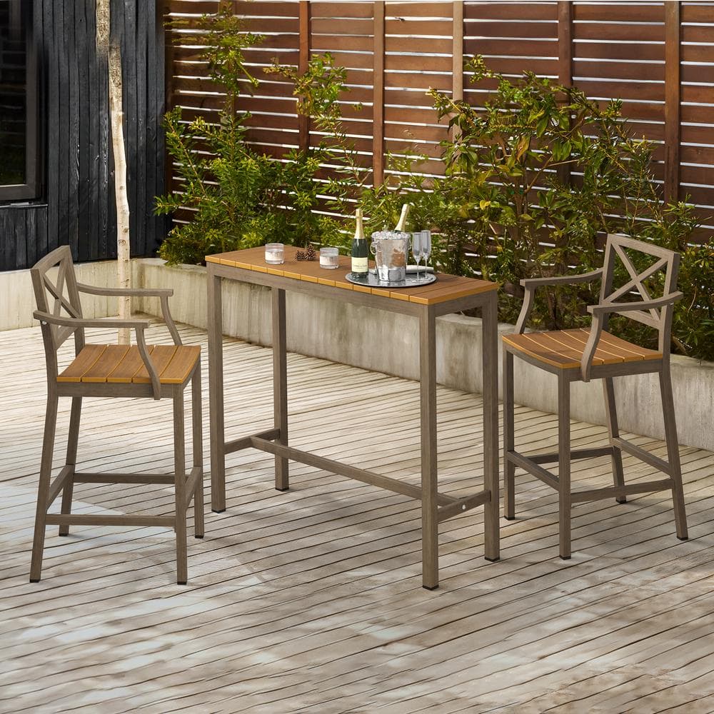 LUE BONA Humphrey 3 Piece 45 in. Teak Alu Outdoor Patio Dining Set Pub ...