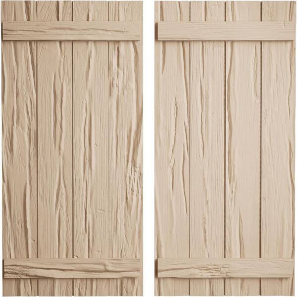 Ekena Millwork 22 in. x 28 in. Timberthane Polyurethane 4-Board Joined Board-n-Batten Riverwood Faux Wood Shutters Pair