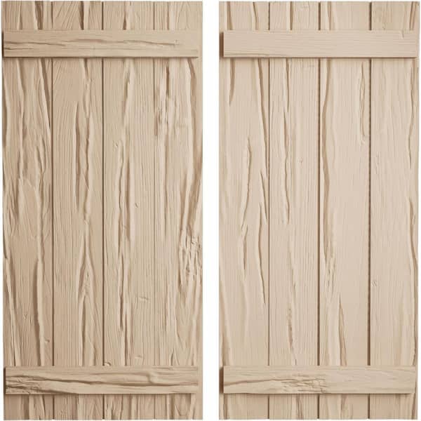 Ekena Millwork 22 in. x 50 in. Timberthane Polyurethane 4-Board Joined Board-n-Batten Riverwood Faux Wood Shutters Pair