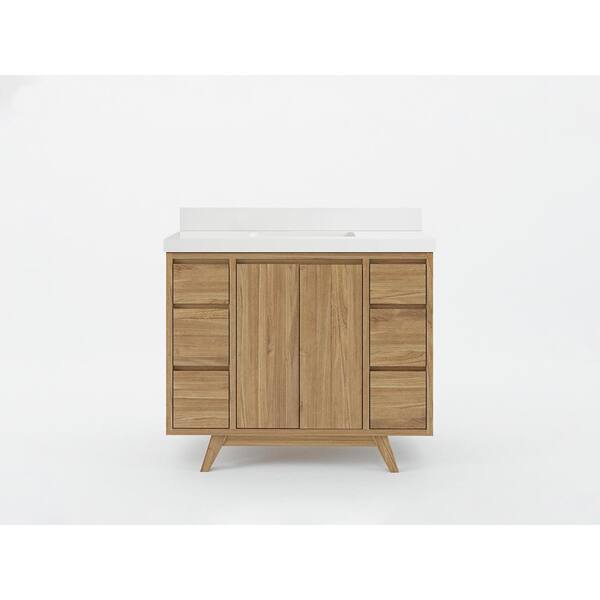 Willow Collections Madison Teak 42 in. W x 22 in. D x 36 in. H Bath Vanity in Golden Teak with 2 in White Quartz Top