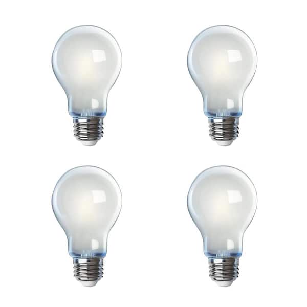 Photo 1 of **missing 2 bulbs** 60-Watt Equivalent A19 Dimmable Filament CEC 90 CRI White Glass LED Light Bulb, Soft White 2700K (4-Pack)