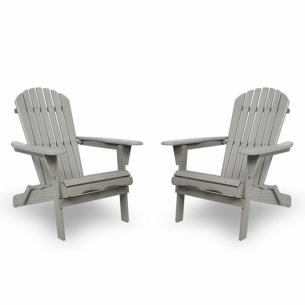 Gray Cedar Wood Grain Folding Adirondack Patio Chair Set (2