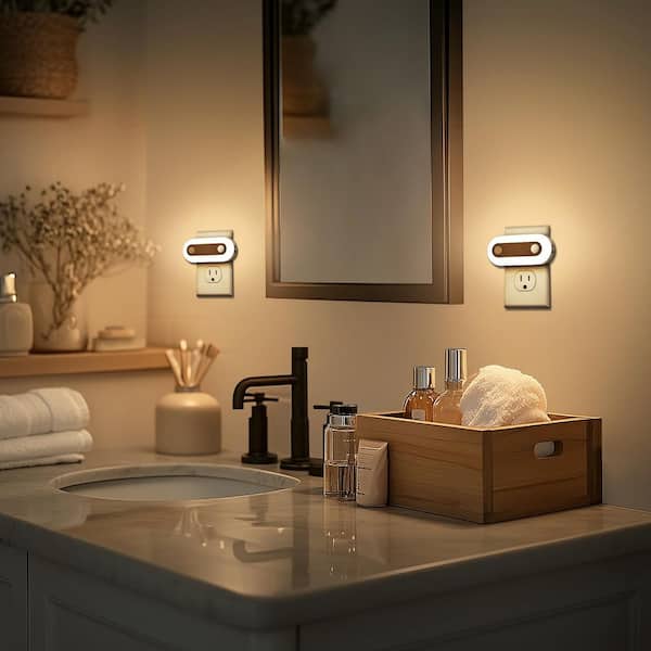 1W White Plug-In Motion Sensor Night Light, Oval Track Design, 3000K Warm Light, 3 Adjustable Brightness Levels
