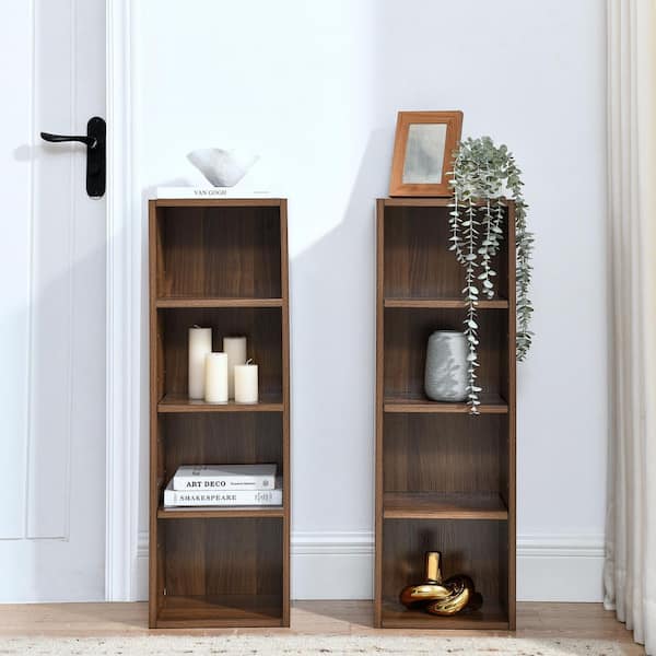8-Shelf Walnut Media Storage Tower, Adjustable MDF Bookcase for CDs and DVDs and Books