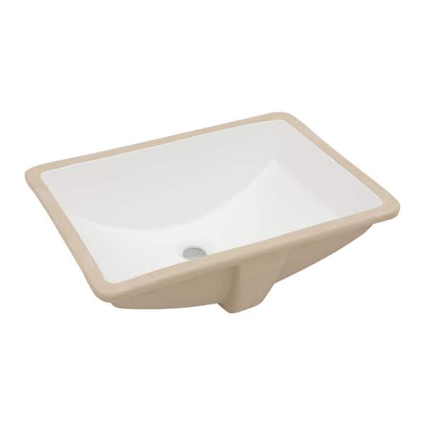 Logmey 21.5 in . Ceramic Rectangular Undermount Bathroom Sink in White with Overflow Hole