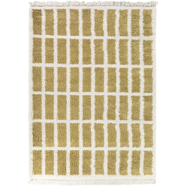 Androla Yellow 5 ft. x 7 ft. Boho Grid Shag Area Rug