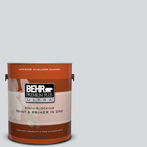 BEHR Premium Plus Ultra 1 gal. #PPL-65 Silver Charm Hi-Gloss Enamel Interior Paint and Primer in One