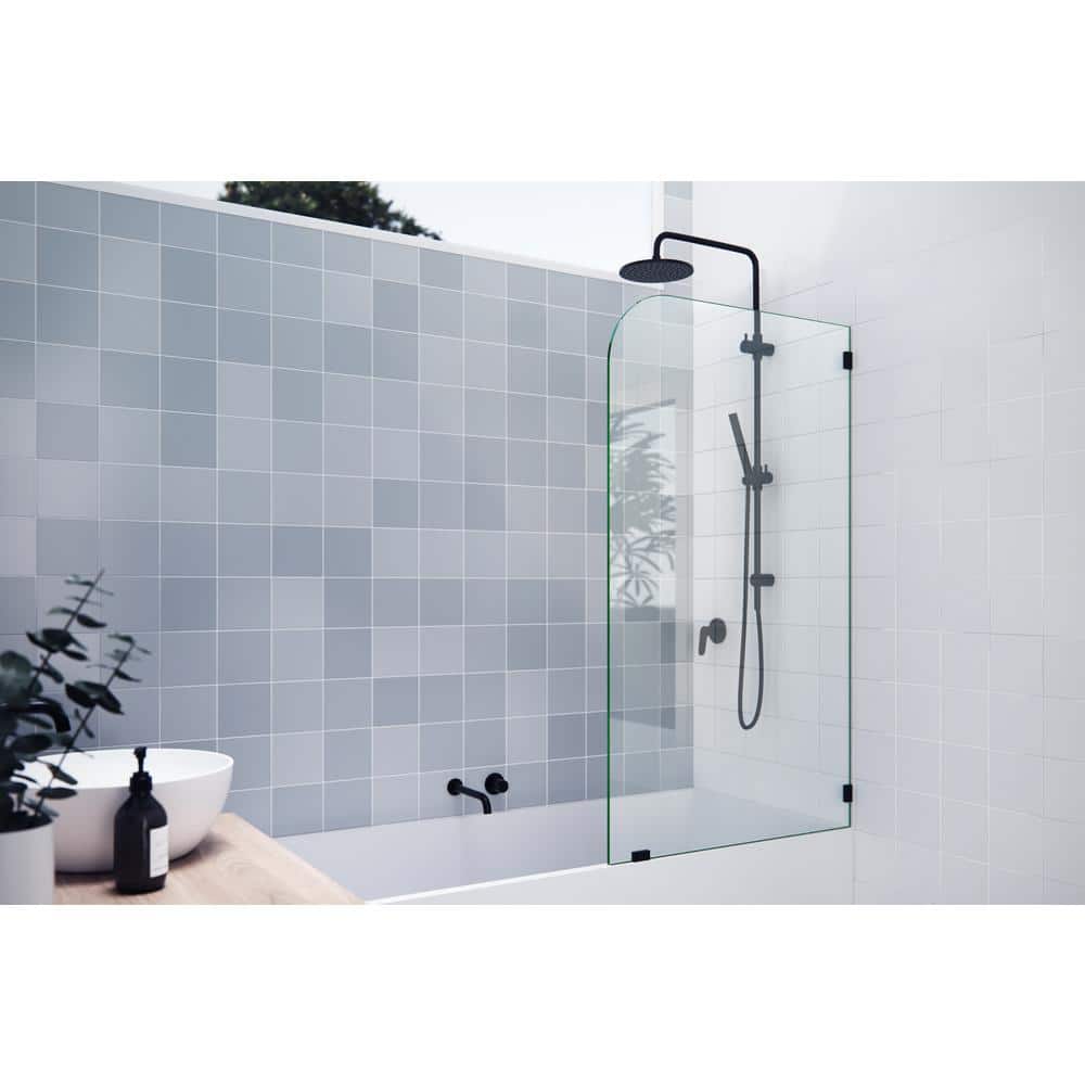 Solaris 30" x 58.25" Frameless Clear Glass Bathtub Shower Panel with Matte Black Hardware