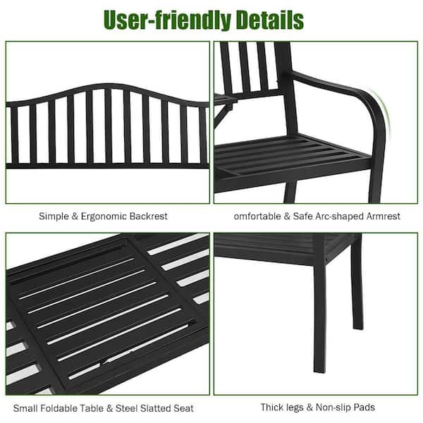 Metal garden bench best sale with table in middle