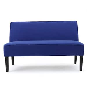 30 in. Royal Blue Polyester 2-Seater Armless Loveseat with Wood Legs