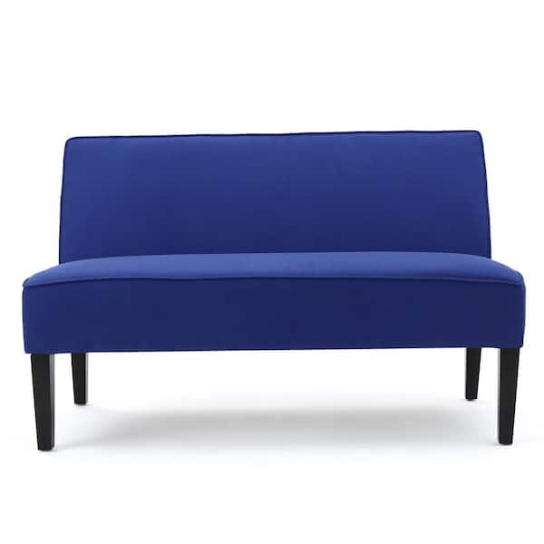 Noble House 30 in. Royal Blue Polyester 2-Seater Armless Loveseat with Wood Legs